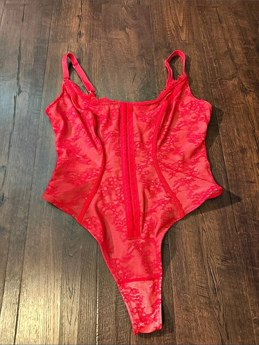 Red Floral Lace Bodysuit